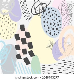 Creative doodle art header with different shapes and textures. Collage. Vector