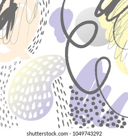 Creative doodle art header with different shapes and textures. Collage. Vector