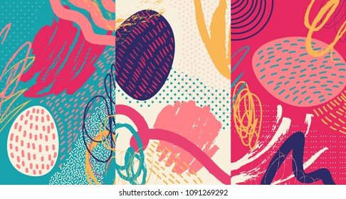 Creative doodle art header with different shapes and textures. Collage. Vector