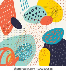 Creative doodle art header with different shapes and textures. Collage. Vector