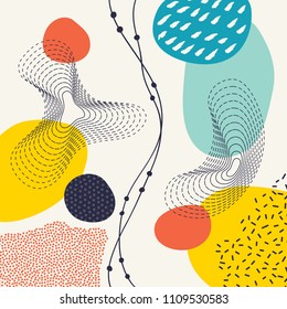 Creative doodle art header with different shapes and textures. Collage. Vector