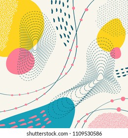 Creative doodle art header with different shapes and textures. Collage. Vector