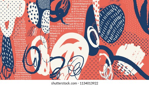 Creative doodle art header with different shapes and textures. Collage. Vector