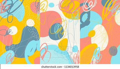 Creative doodle art header with different shapes and textures. Collage. Vector