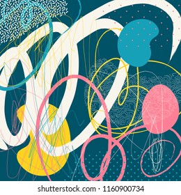 Creative doodle art header with different shapes and textures. Collage. Vector.