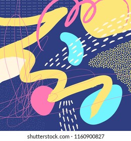 Creative doodle art header with different shapes and textures. Collage. Vector.