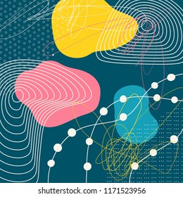 Creative doodle art header with different shapes and textures. Collage. Vector