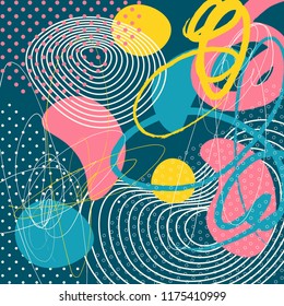 Creative doodle art header with different shapes and textures. Collage. Vector.