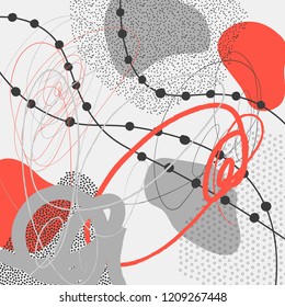 Creative doodle art header with different shapes and textures. Collage. Vector