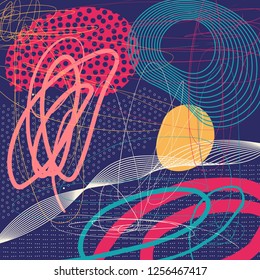 Creative doodle art header with different shapes and textures. Collage. Vector