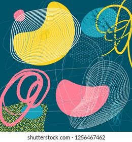 Creative doodle art header with different shapes and textures. Collage. Vector