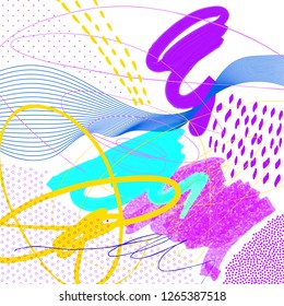 Creative doodle art header with different shapes and textures. Collage. Vector
