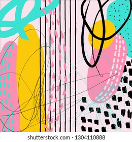 Creative doodle art header with different shapes and textures. Collage. Vector