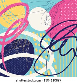 Creative doodle art header with different shapes and textures. Collage. Vector