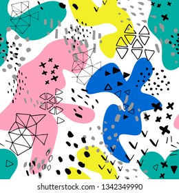 Creative doodle art header with different shapes and textures. Collage.Color splash abstract cartoon background.