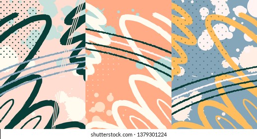 Creative doodle art header with different shapes and textures. Vector illustration. 