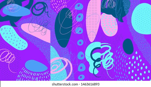 Creative doodle art header with different shapes and textures. Collage. Vector