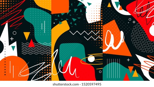 Creative Doodle Art Header With Different Shapes And Textures. Collage. Vector Illustration