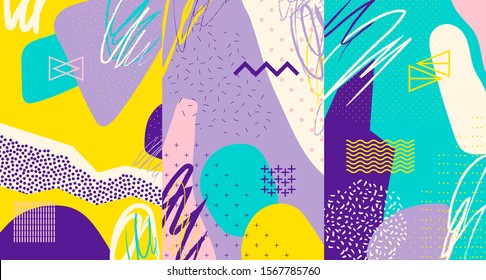 Creative Doodle Art Header With Different Shapes And Textures. Collage. Vector