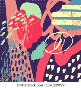 Creative doodle art header with different shapes and textures. Collage. Vector