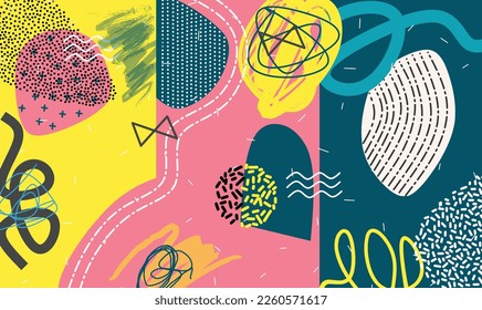 Creative doodle art header with different shapes and textures. Collage
eps 10