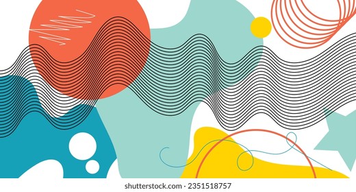 Creative doodle art header with different shapes and textures. Collage. Vector illustration