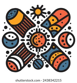 Creative Doodle Art Header mit verschiedenen Formen und Texturen. Collage. Vektor