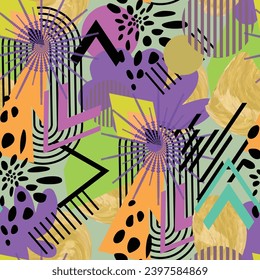Creative doodle art pattern with different shapes and textures. line and geometric fabric textile pattern
