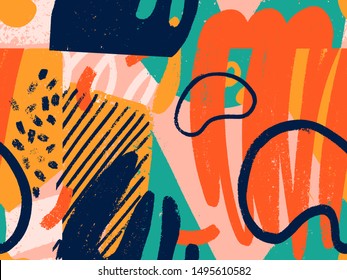 Creative doodle art seamless pattern with different shapes and textures. Collage. Vector - Shutterstock ID 1495610582