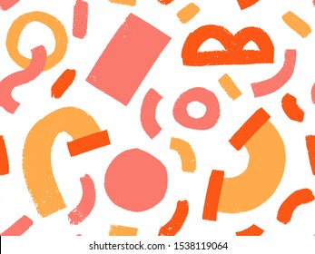 Creative doodle art seamless pattern with different shapes in memphis style. Collage. Vector