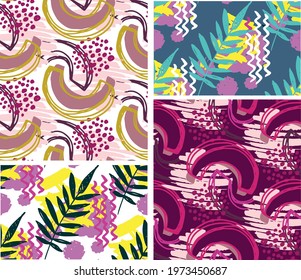 Creative doodle art seamless pattern with different shapes and textures. Collage. Vector