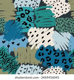 Creative doodle art seamless pattern with different shapes and textures.  Modern print for textile, fabric, wallpaper, wrapping, scrapbook and packaging