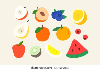 Creative doodle artistic elements vector set. Sketchy style illustration. Fruits