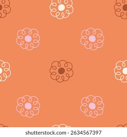Criativo Doodle Flores Padrão Sem Costura. Fundo floral acolhedor simples com flores rabiscadas no layout laranja. Repetir ilustração vetorial