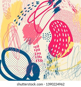 Creative doodle hand drawn art header with different shapes and textures. Collage. Vector
