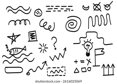Creative Doodle Icon Pack - Hand Drawn Marker Sketch Symbols and Abstract Line Art Vector Illustration.