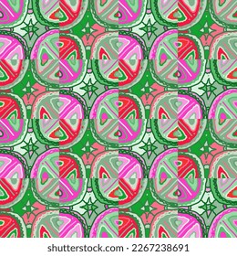 Kreative Dodle-Mosaikfliesen. Abstraktes Skript nahtloses Hintergrundmuster. Design für Gewebe, Stoffdruck, Wickelpapier, Deckel. Vektorgrafik