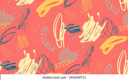 Creative doodle seamless freehand drawn pattern with different shapes and textures. Collage. Vector