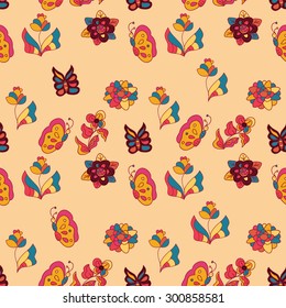 Creative doodle seamless pattern for wallpaper or textile print design. Vector illustration.