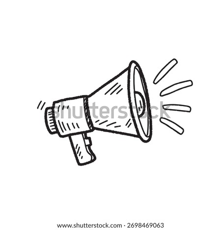 Creative doodle style speaker illustration representing announcement, sound, and communication, hand-drawn minimal vector design for media and broadcast themes