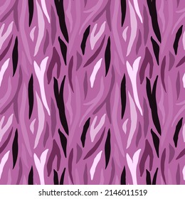 Creative doodle tiger skin seamless pattern. Abstract zebra skin, stripes wallpaper. Purple color animal fur endless backdrop. Design for fabric , textile print, wrapping, cover. vector illustration.