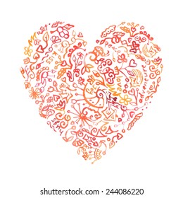 Creative doodle watercolor heart for greeting card