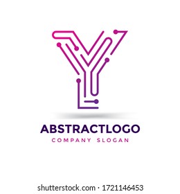 creative dots logo of Y letter, Y logotype digital technology lines vector.