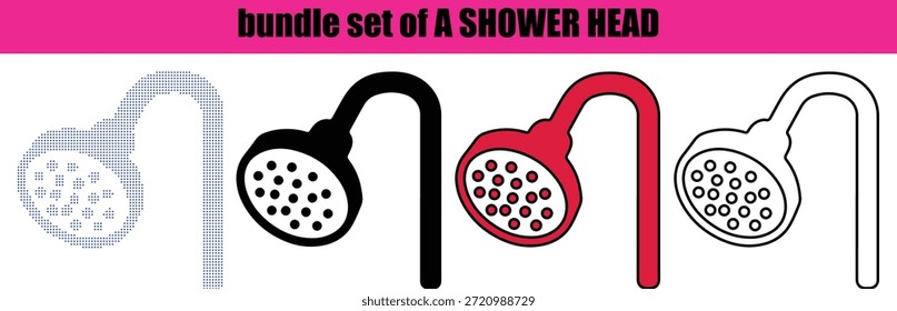 Creative Dotted Art Duschkopf Illustration: Abstrakte gepunktete Kunst Badezimmer Befestigung Illustration, minimalistische Silhouette für Sanitärwaren Marken, Hotelausstattung und Klempner Produktidentität.