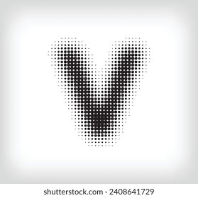 Creative dotted letter V design. Alphabet set pixel is flat and solid. Integrative and integrative pixel movement. Modern icon ports.