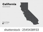 Creative Dotted Map of California with capital Sacramento. Soft Square dots. United States maps