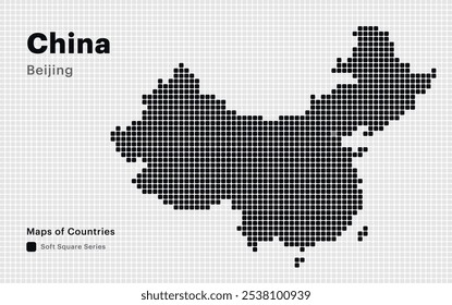 Mapa pontilhado criativo da China com capital Pequim. Pontos quadrados suaves
