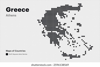 Creative Dotted Map of Greece with capital Athens. Soft Square dots	