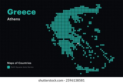 Creative Dotted Map of Greece with capital Athens. Soft Square dots	