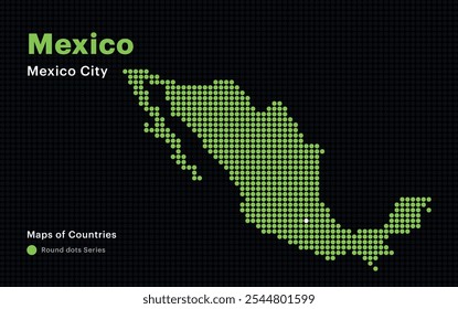 Creative Dotted Map of Mexico with capital Mexico City. Round dots	